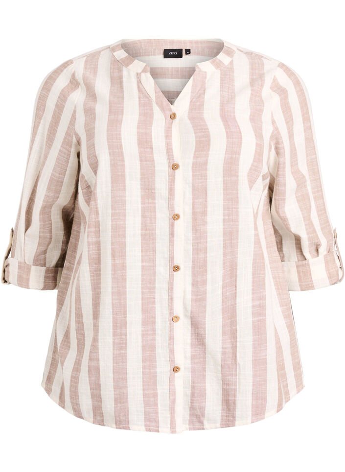 Chemisier en coton avec col en V, Beige, Packshot image number 0