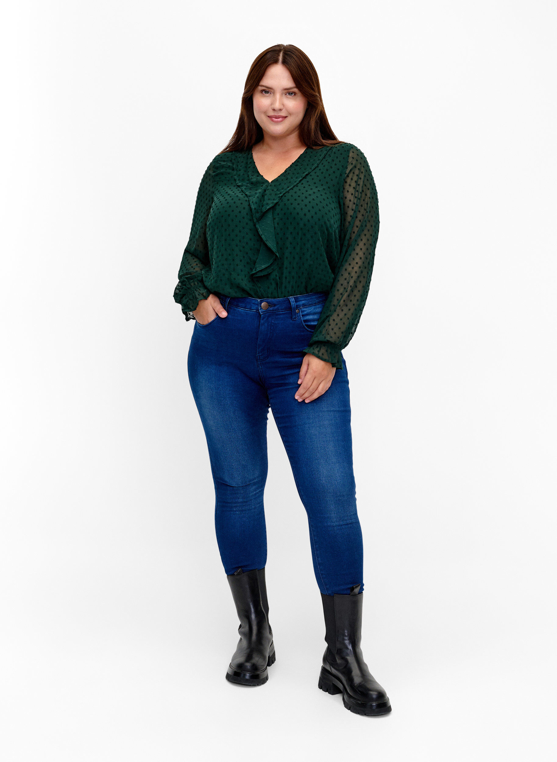 ZizziBlouse met ruches en gestippelde structuur, Scarab, Model image number 3