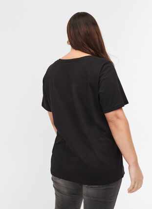 T-shirt in biologisch katoen met v-hals, Black, Model image number 1