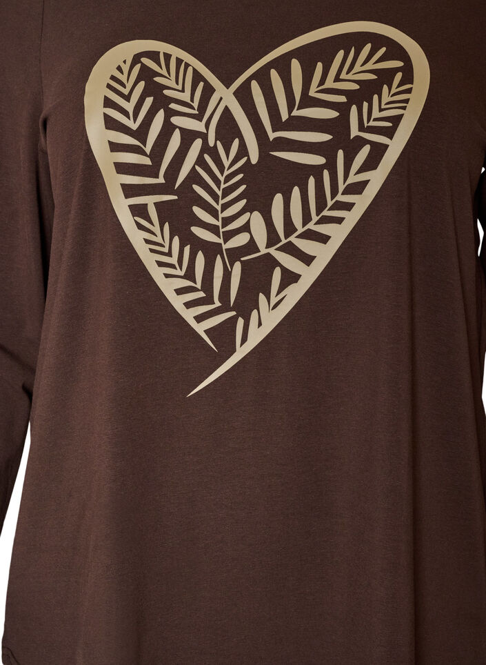 Katoenen pyjama top met hartjesprint, Bruin, Packshot image number 2
