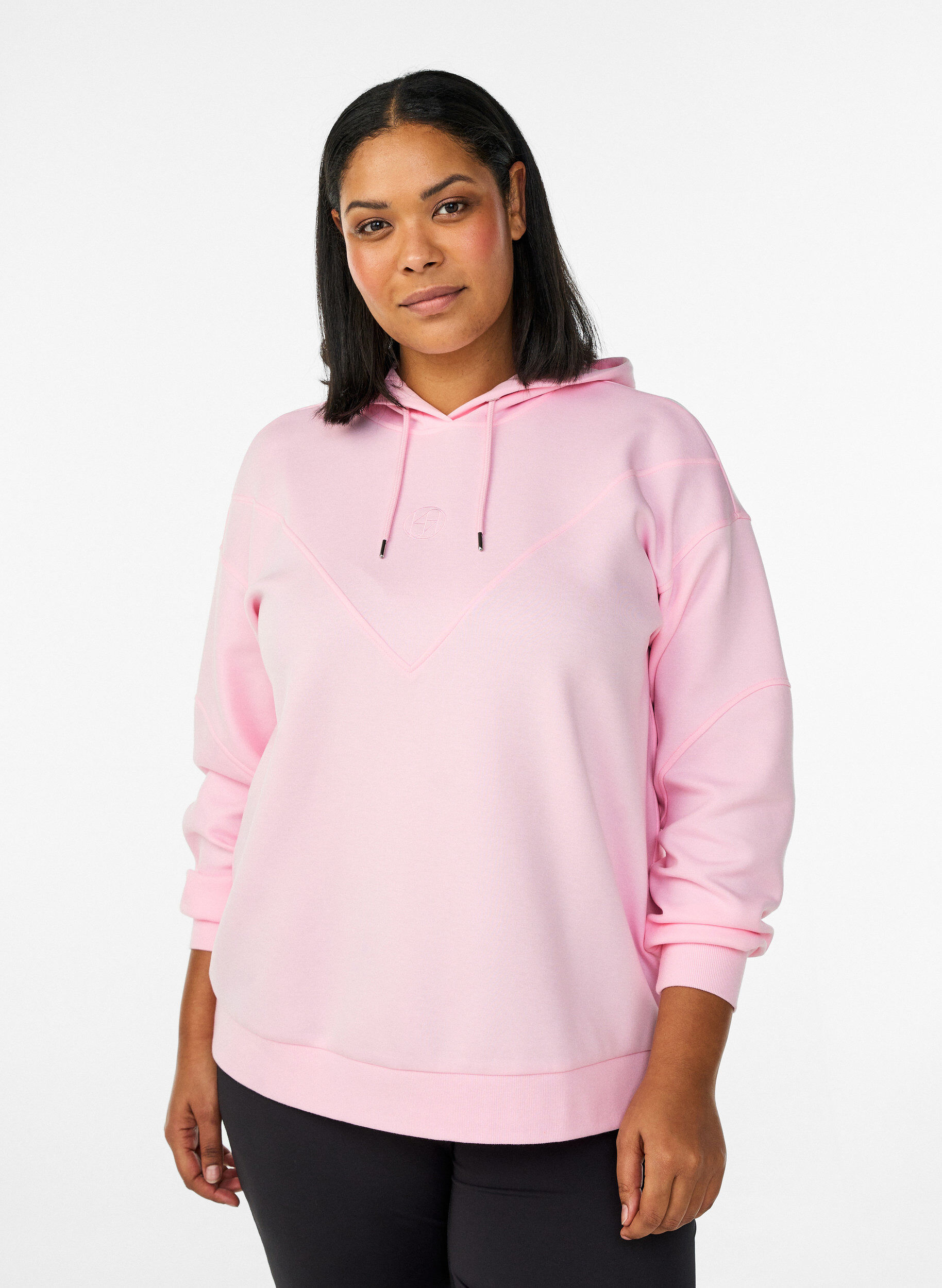ZizziSportieve scuba hoodie met decoratieve stiksels, Roze, Model image number 0