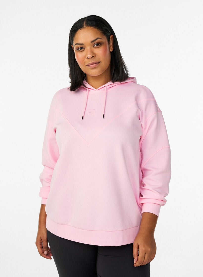 Sportieve scuba hoodie met decoratieve stiksels, Roze, Model image number 0