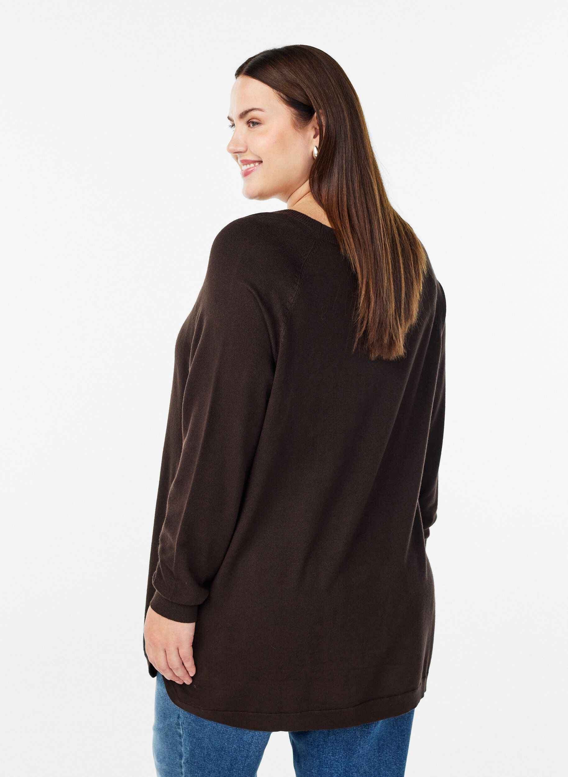 ZizziGebreide blouse met knoopsluiting aan de zijkant, Bruin, Model image number 2