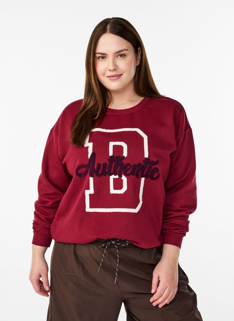 Sweatshirt met motief aan de voorkant, Donker Bordeaux, Model image number 0