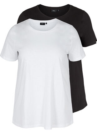 Lot de 2 t-shirts à manches courtes en coton, Black/Bright White, Packshot image number 0