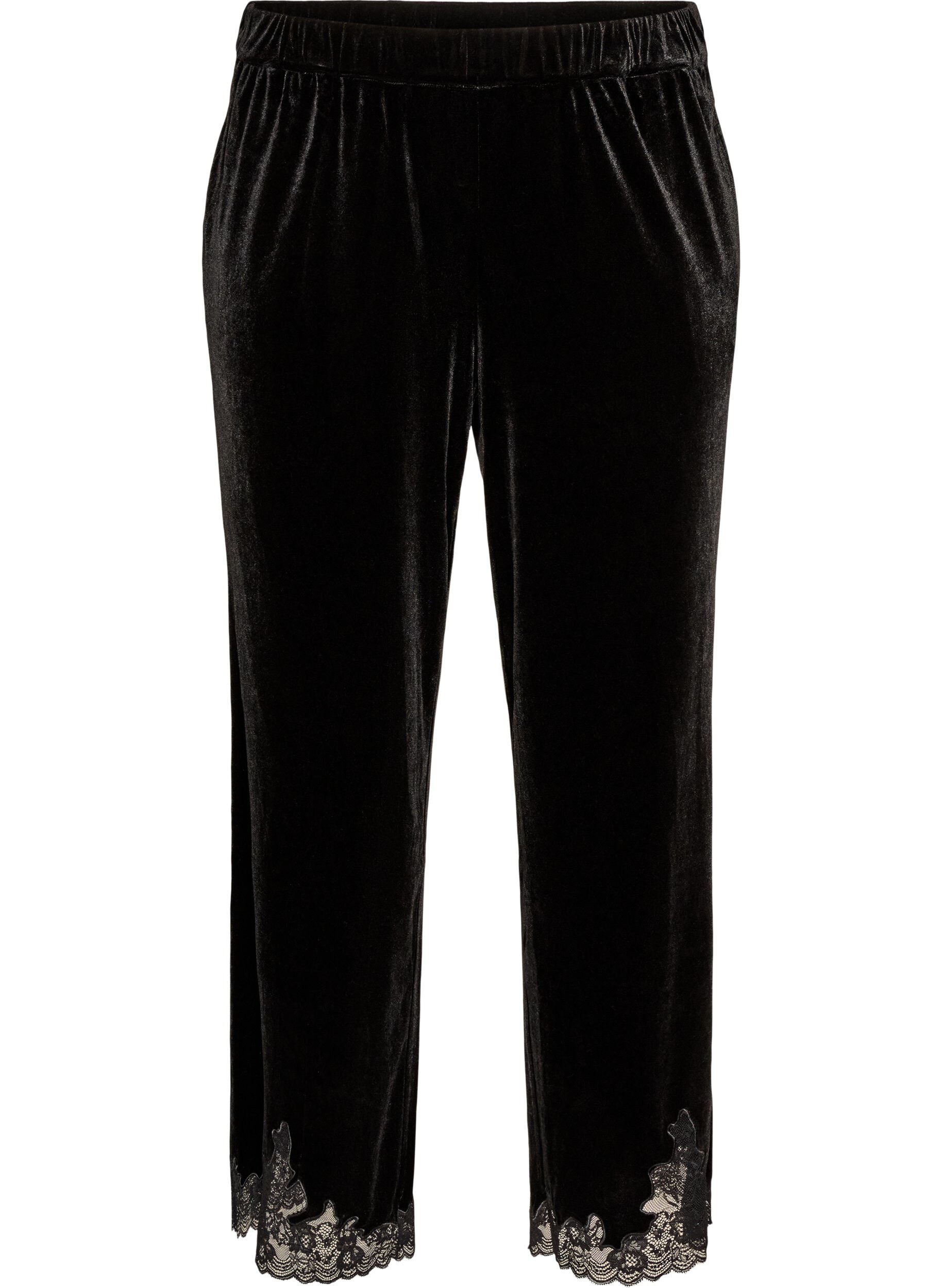 Fluwelen broek met kanten rand en wijde pijpen