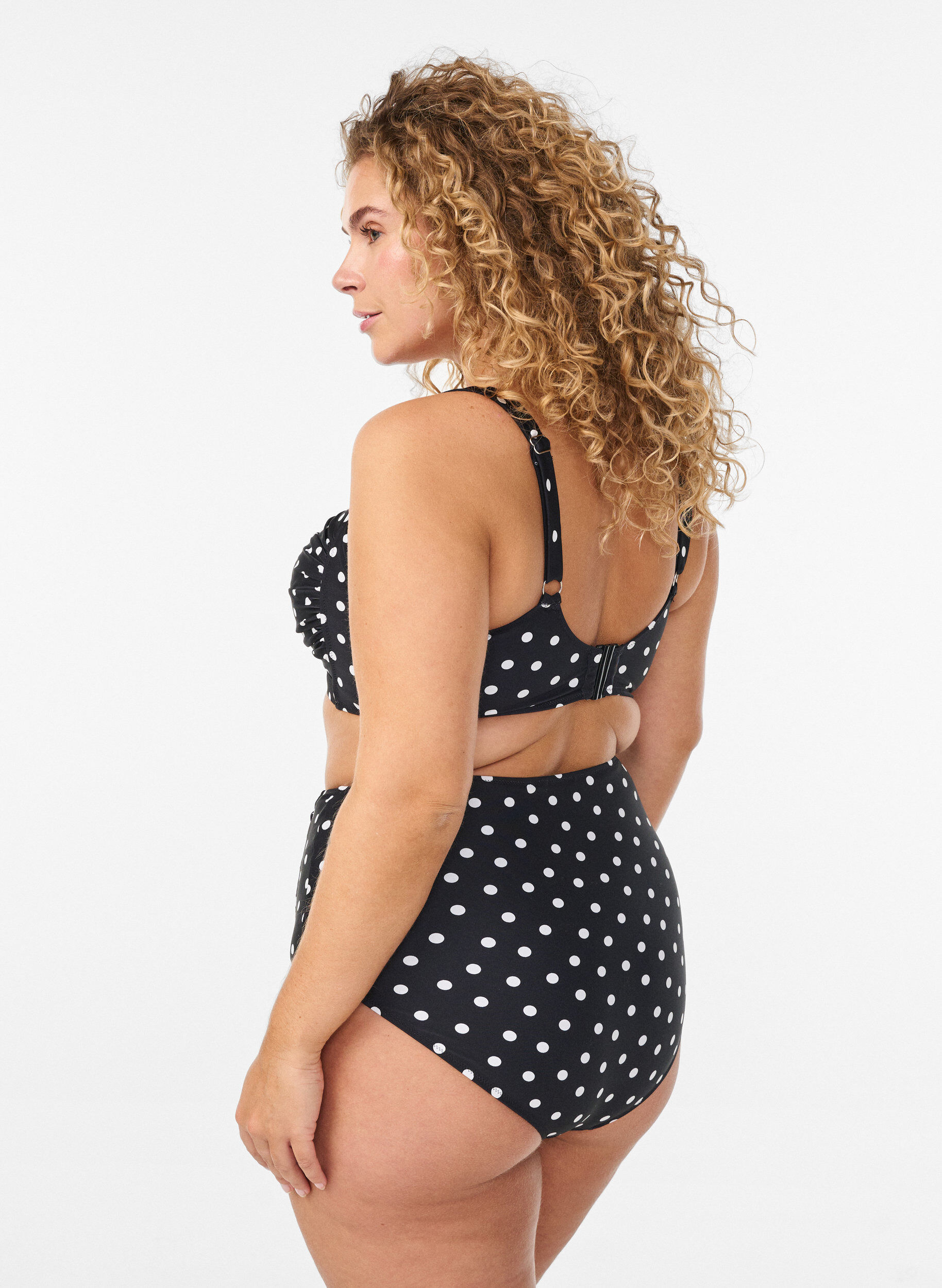 Zizzi Culotte de bikini imprim&eacute;e et taille haute, Noir, Model image number 1