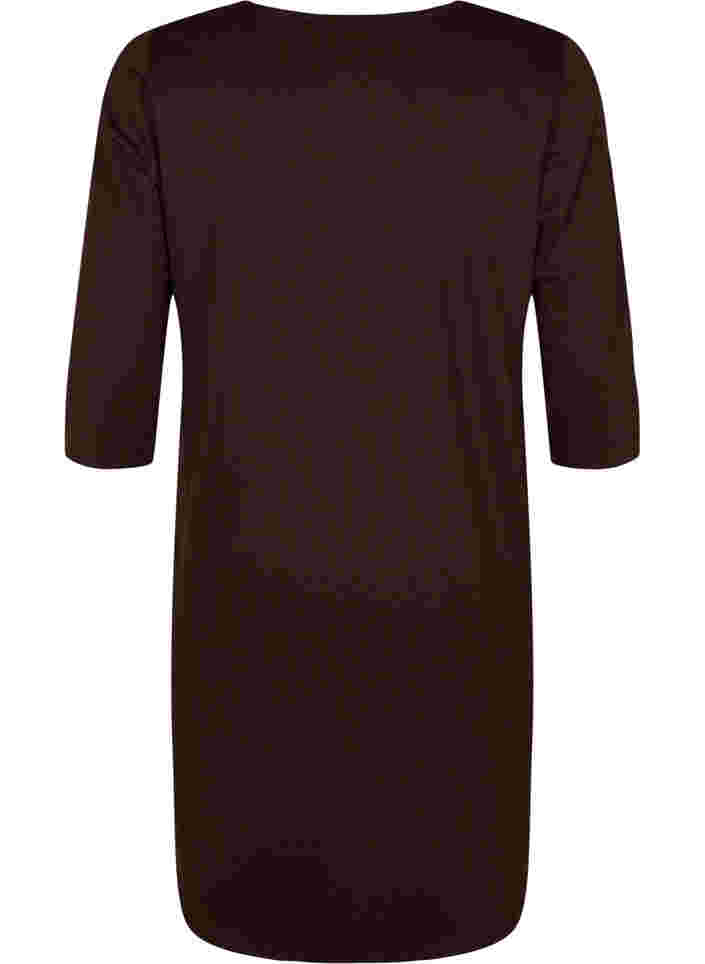 Effen jurk met v-hals en 3/4 mouwen, Coffee Bean, Packshot image number 1