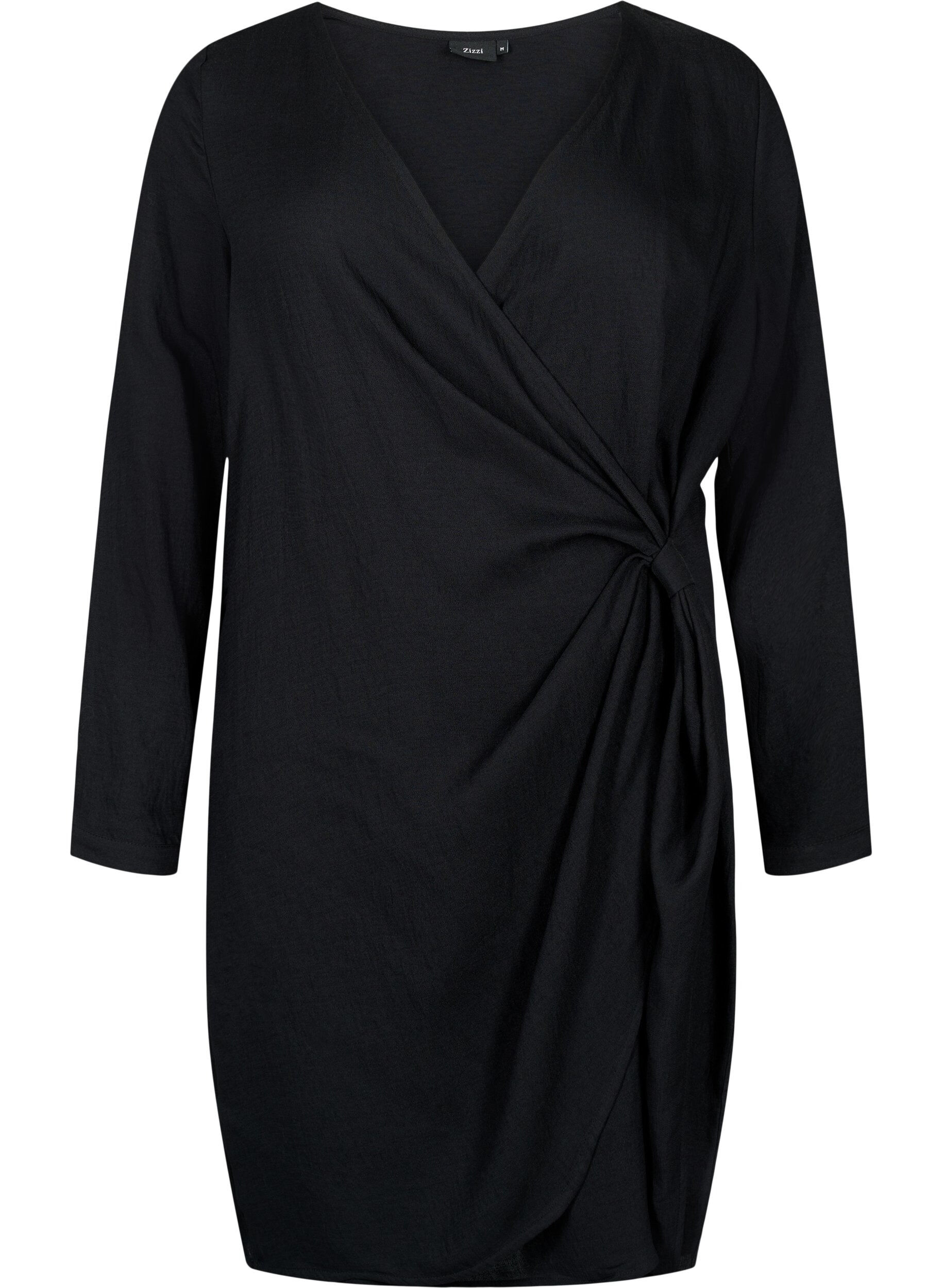 Zizzi Robe &agrave; manches longues en viscose au look enveloppant, Black, Packshot image number 0