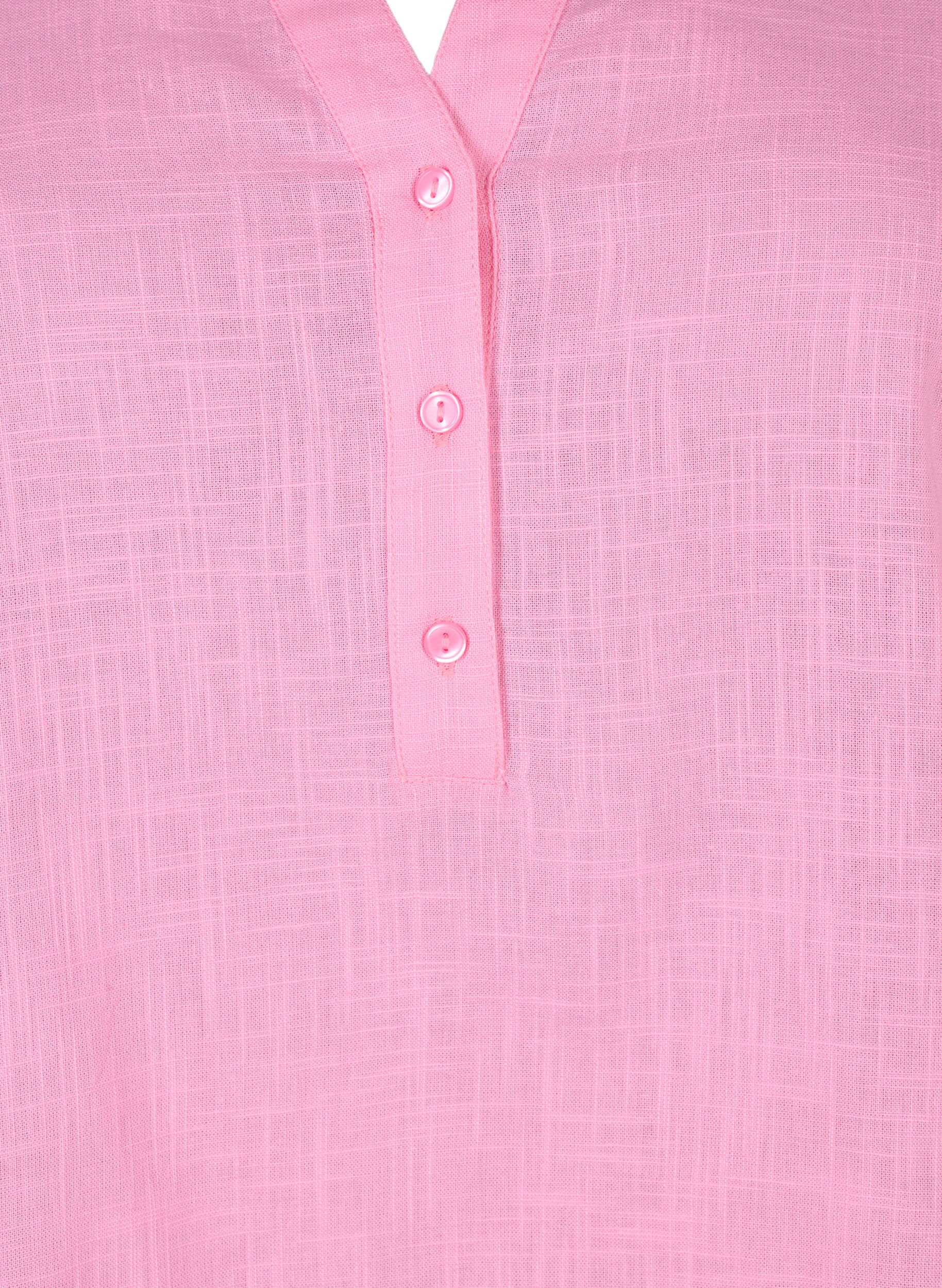 Zizzi Chemisier en coton &agrave; col V, Rosebloom, Packshot image number 2