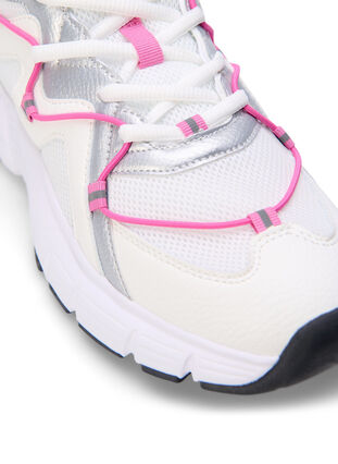 Sneakers met wijde pasvorm en contrasterend strikdetail, White w. Pink, Packshot image number 3