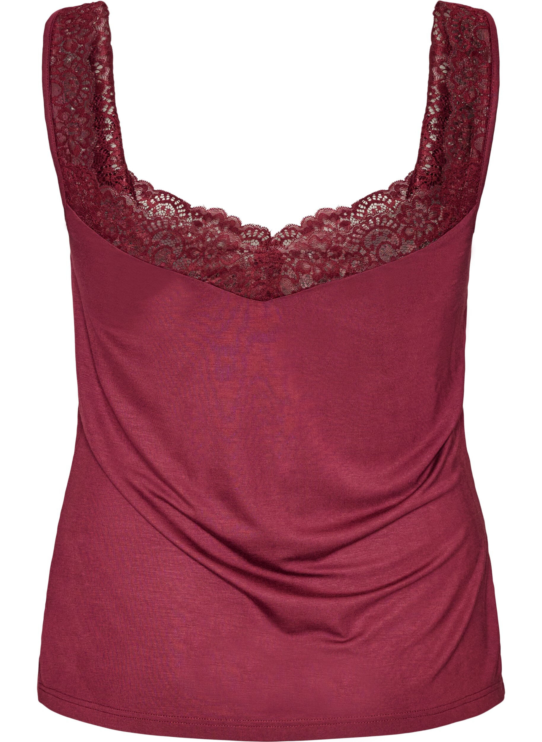 ZizziTop en viscose avec bord en dentelle, Bordeaux, Packshot image number 1