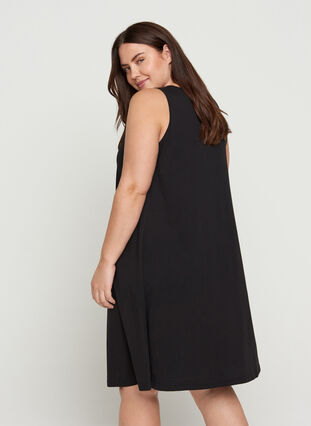 Katoenen jurk zonder mouwen met a-lijn, Black NOIR, Model image number 1