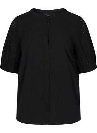 Blouse chemise avec broderie anglaise, Black, Packshot image number 0