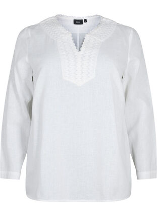 Blouse en coton avec détails en crochet, White, Packshot image number 0
