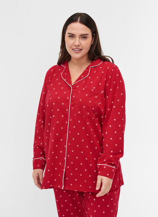 Haut de pyjama en coton imprimé, Tango Red AOP, Model image number 0