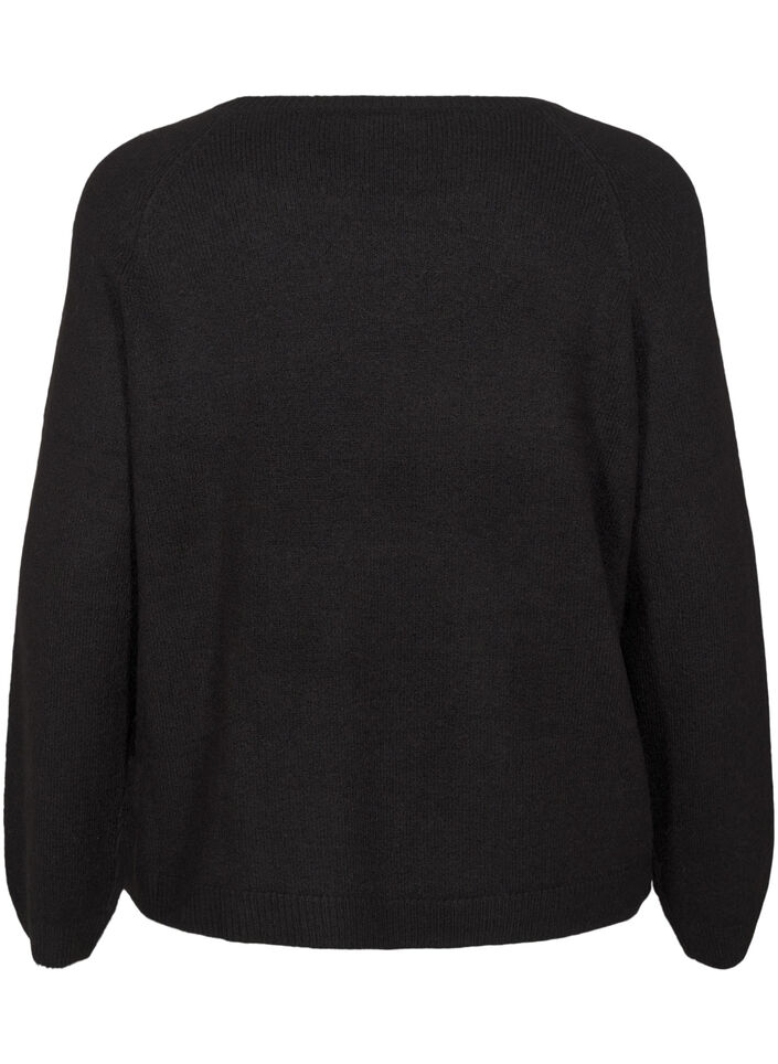 Ruimvallende gebreide blouse met ronde hals, Black, Packshot image number 1
