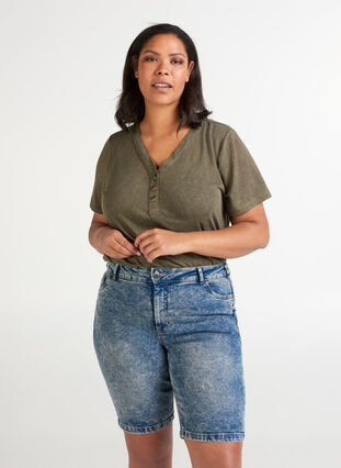 Short en jean taille haute, Light blue denim, Model image number 0