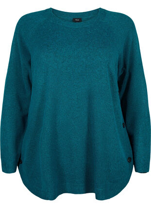 Gemêleerde gebreide blouse met knopen, Deep Lake Mel., Packshot image number 0