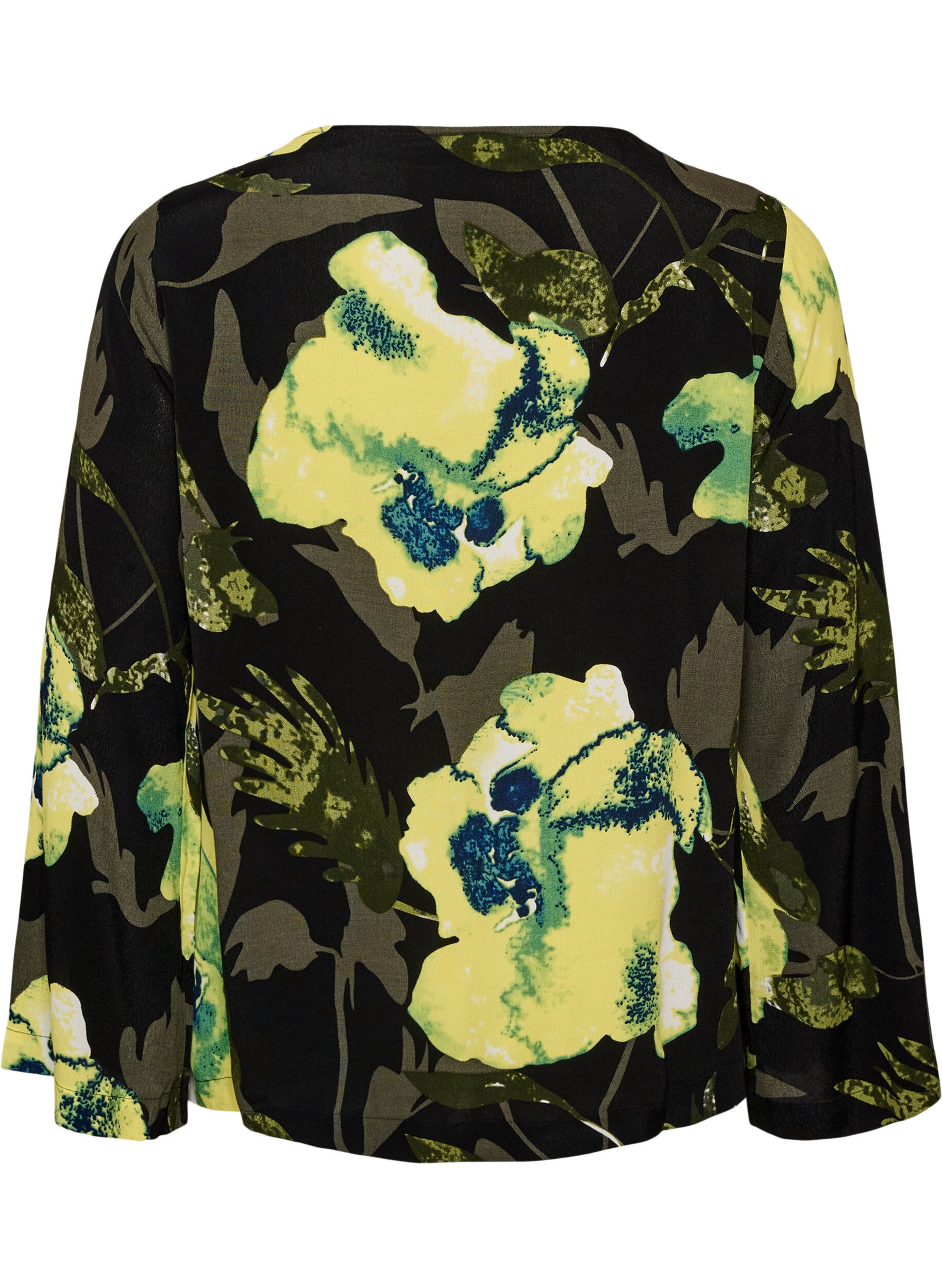 ZizziBlouse &agrave; fleurs avec col bateau et manches larges, Noir, Packshot image number 1