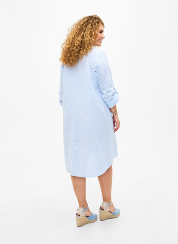 Robe rayée en coton et lin, Serenity Wh. Stripe, Model image number 1