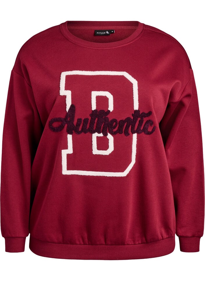 Sweat avec inscription en bouclette, Bordeaux fonc&eacute;, Packshot