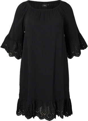 Robe en coton avec broderie anglaise, Black, Packshot image number 0