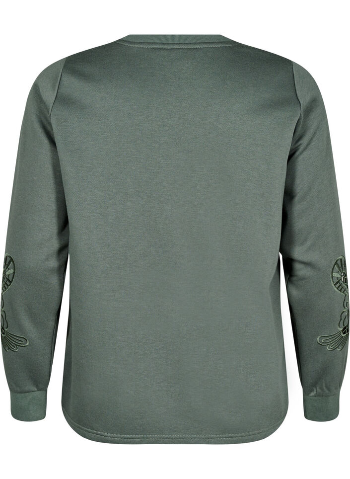 Sweatshirt met geborduurde uitsneden, Thyme, Packshot image number 1