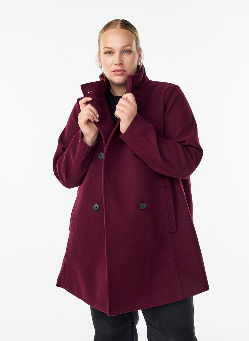 Manteau court &agrave; la coupe &eacute;vas&eacute;e, Bordeaux fonc&eacute;, Model image number 0