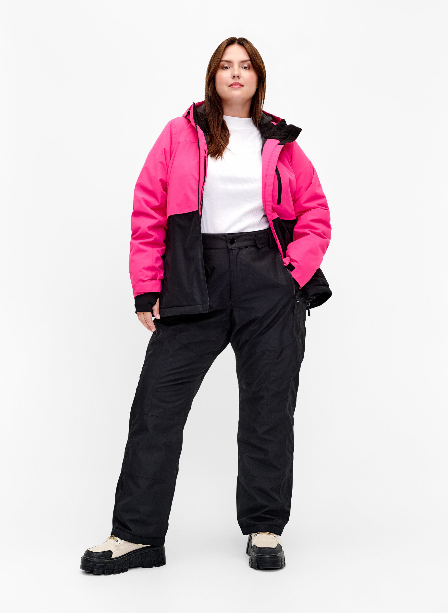 Zizzi Veste de ski bicolore avec capuche, Fuchsia Purple Comb, Model image number 3