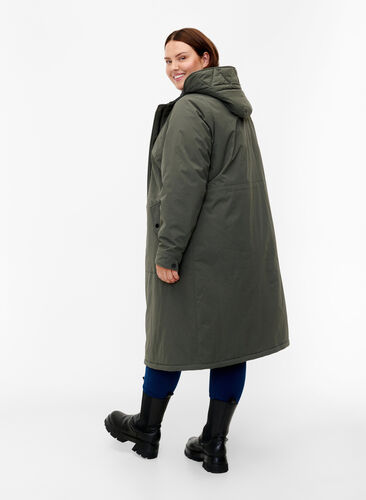 Parka avec capuche et taille réglable, Black Olive, Model image number 1