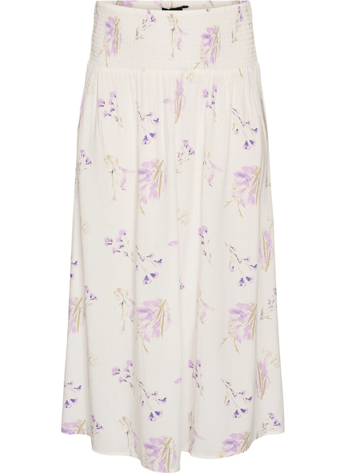 Viscose maxi-rok met smock, Wit, Packshot image number 0