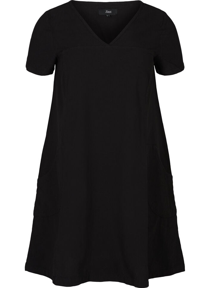 Katoenen jurk met korte mouwen, Zwart, Packshot image number 0