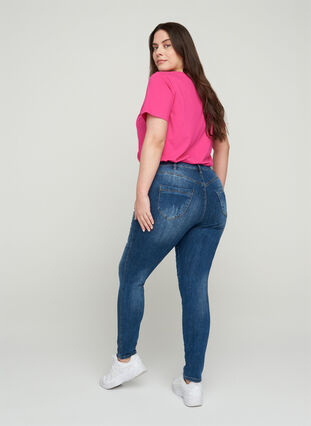 Amy jeans met slijtage details, Blue denim, Model image number 1