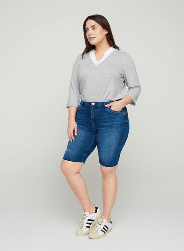 Short en jean Amy taille haute, Blue denim, Model image number 0