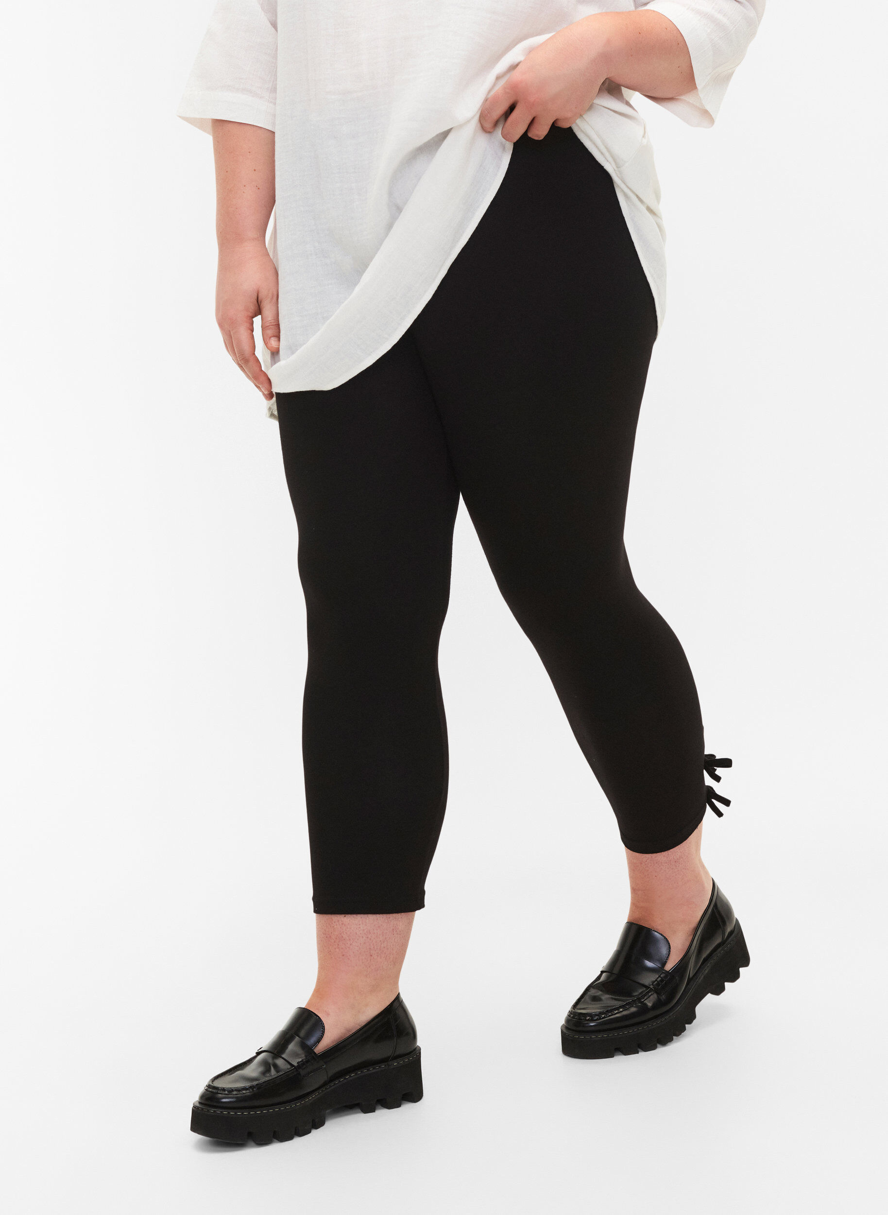 Zizzi3/4 legging in viscose met strik, Black, Model image number 0