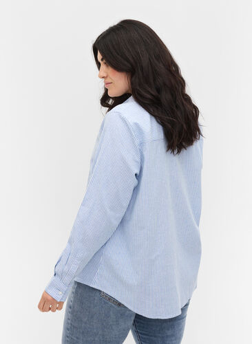 Chemise à manches longues en coton, Blue Striped, Model image number 1
