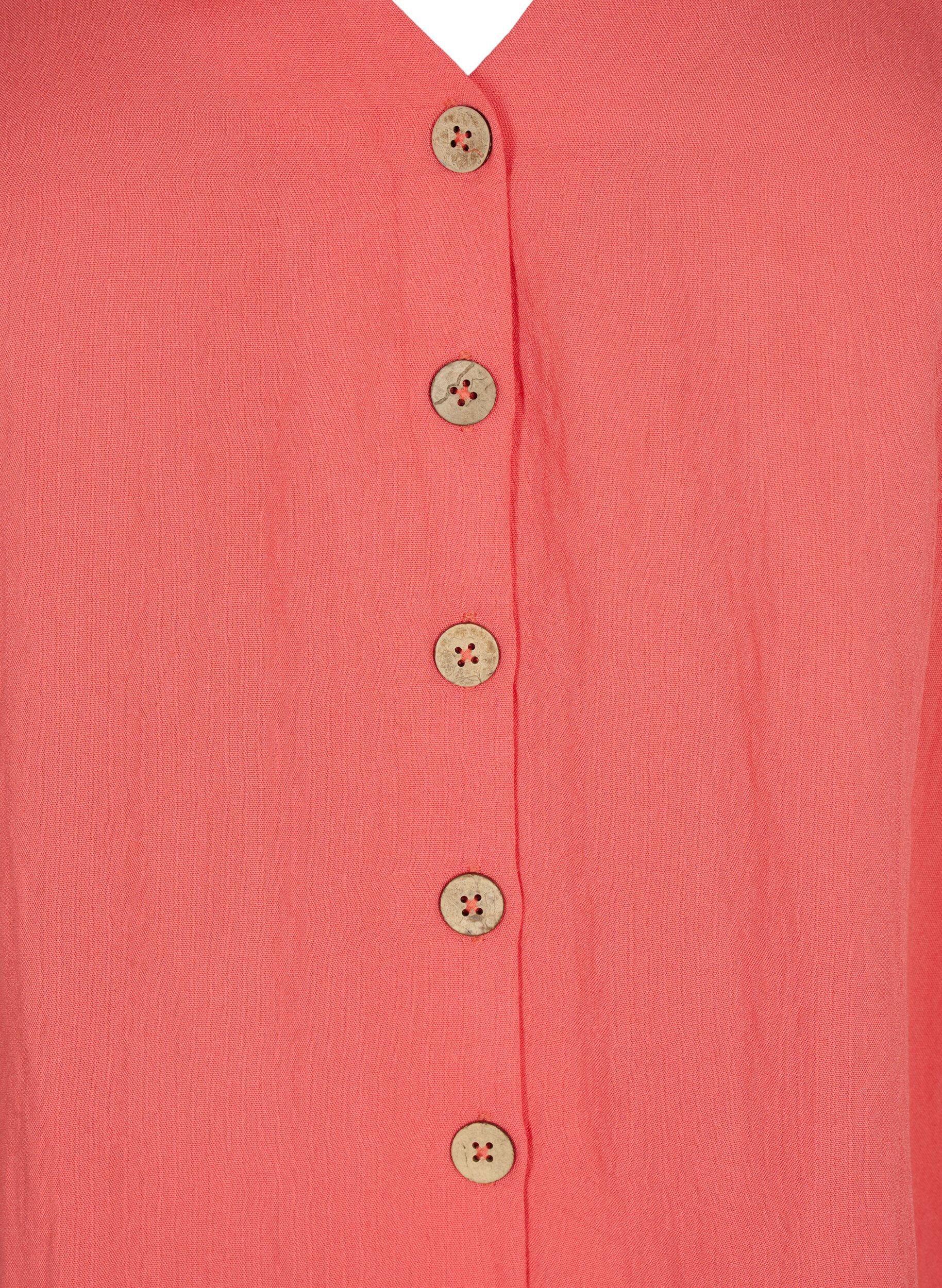 Zizzi Blouse en viscose avec boutons et col en V, Deep Sea Coral, Packshot image number 2