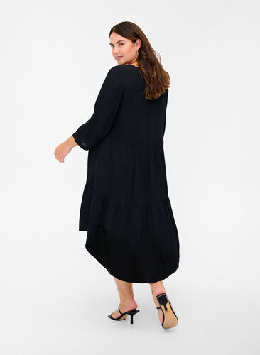 Viscose jurk met 3/4 mouwen en a-lijn, Black, Model image number 1