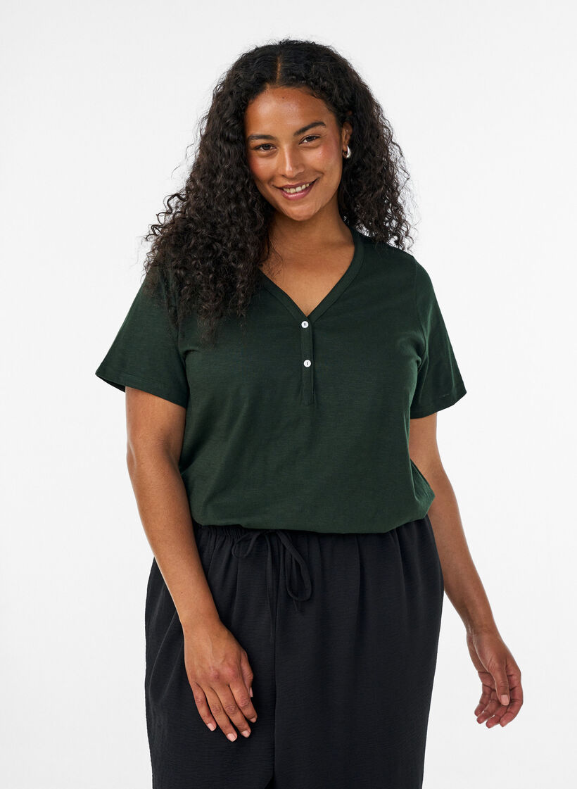 T-shirt met knoopdetail, Groen, Model image number 0