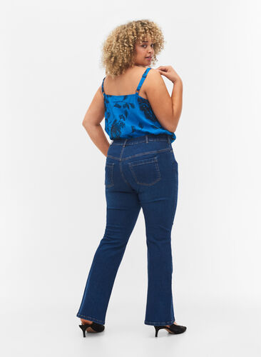 Ellen bootcut jeans met hoge taille, Dark Blue, Model image number 1