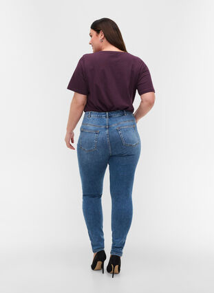 Super slim Amy jeans van katoenmix, Blue denim, Model image number 1