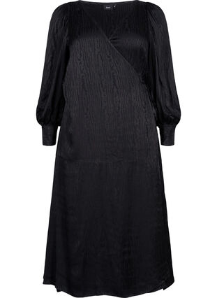Robe à manches longues en viscose avec imprimé ton sur ton, Black, Packshot image number 0