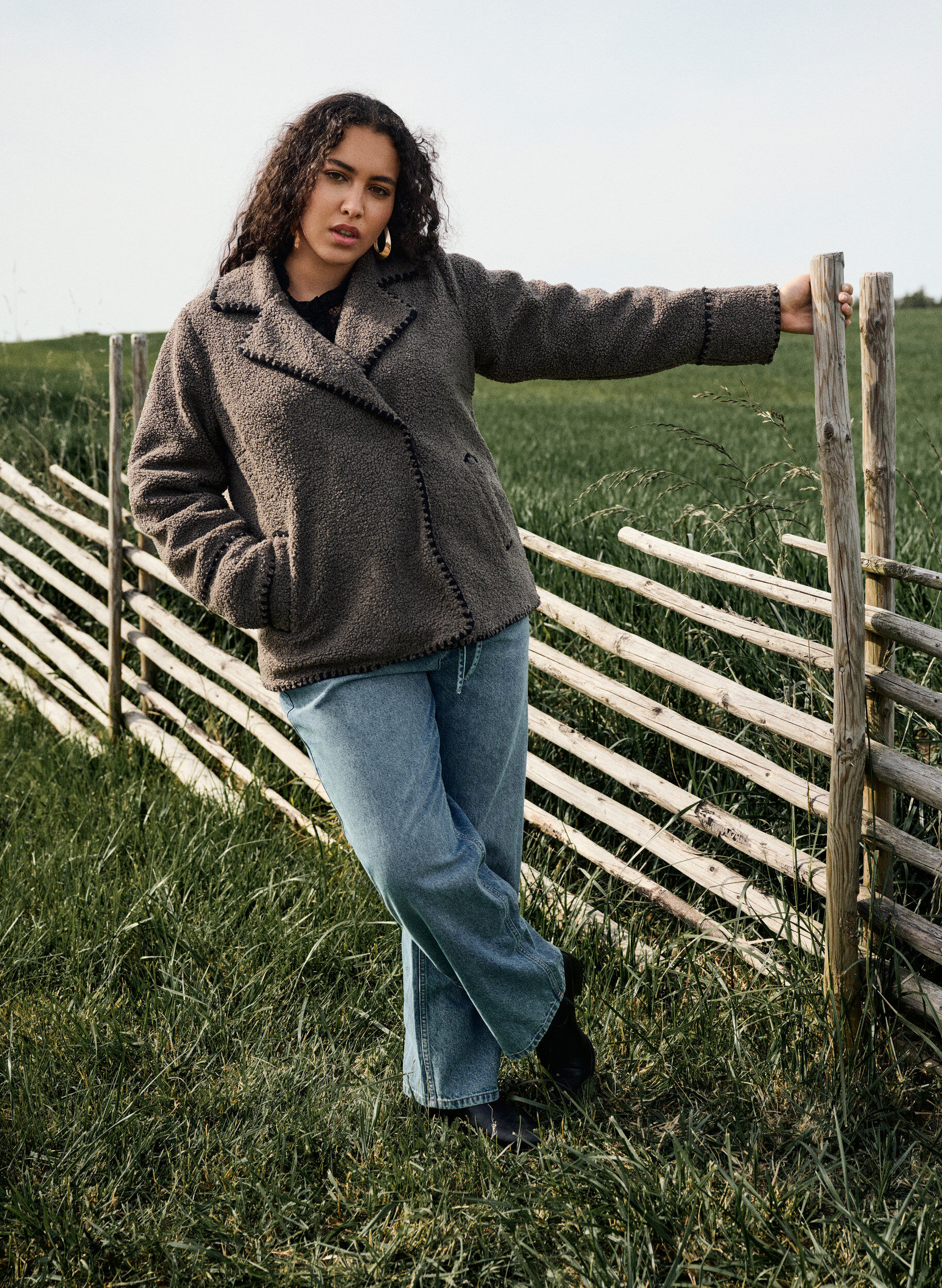 ZizziTeddy jas met contrast details, Bruin, Image image number 0