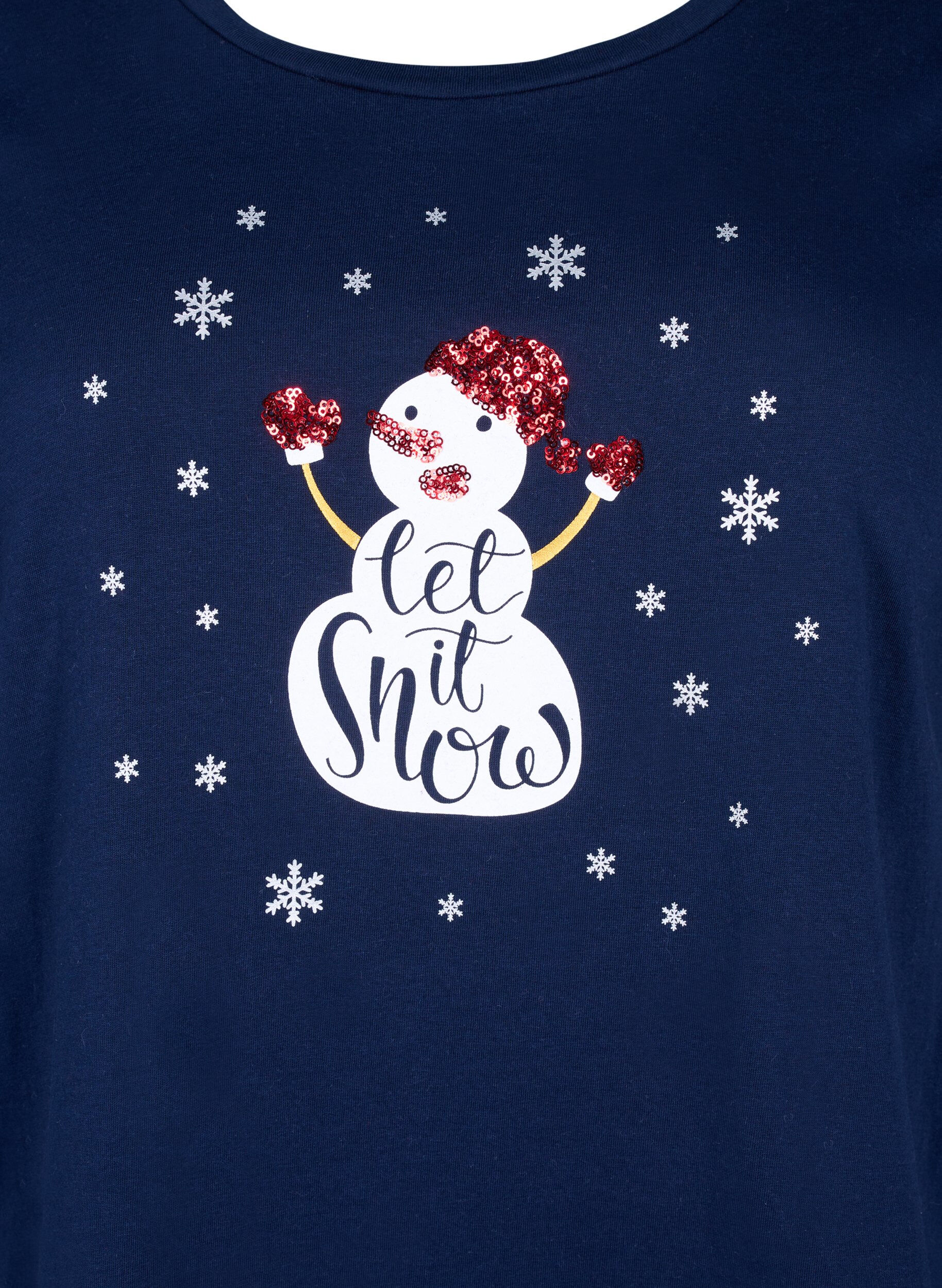 Zizzi T-shirts de No&euml;l en 100 % coton, Navy B. w. LetItSnow, Packshot image number 2