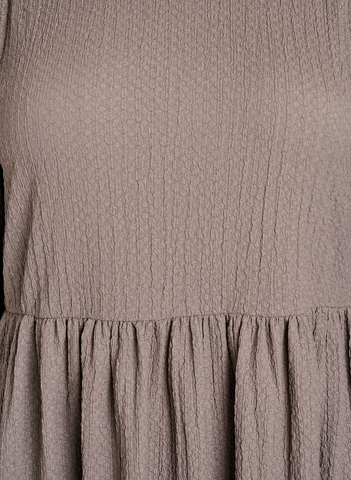 Robe courte textur&eacute;e &agrave; manches 3/4, Beige, Packshot image number 2
