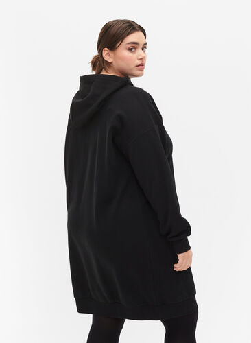 Sweatshirt jurk met capuchon en rits, Black, Model image number 1
