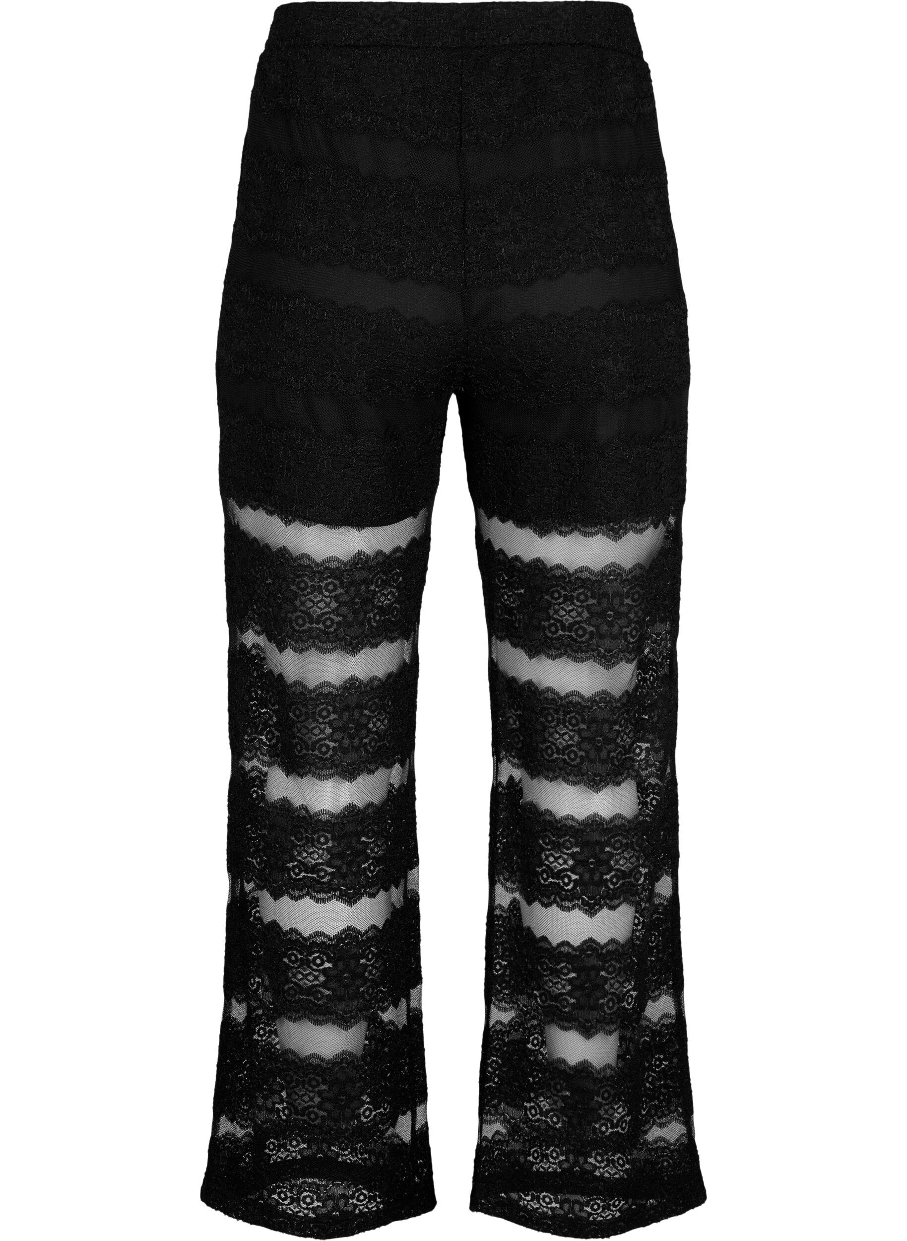 ZizziLuchtige broek met kant en doorschijnend mesh, Black, Packshot image number 1