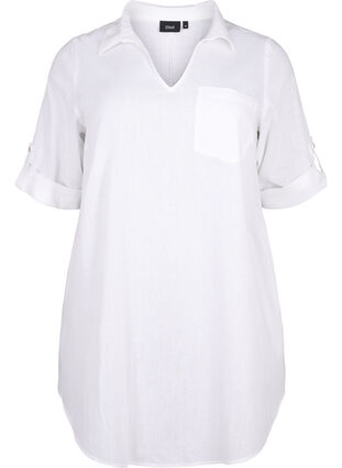 Tunique à manches courtes en coton mélangé avec du lin, Bright White, Packshot image number 0