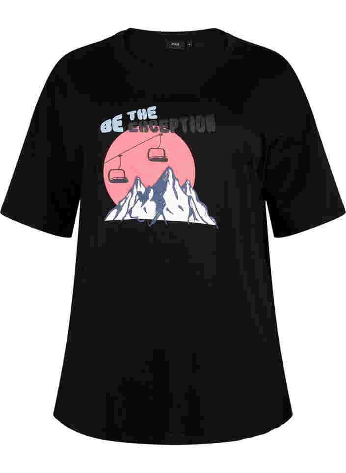 Katoenen t-shirt met opdruk, Black/Dubarry, Packshot image number 0